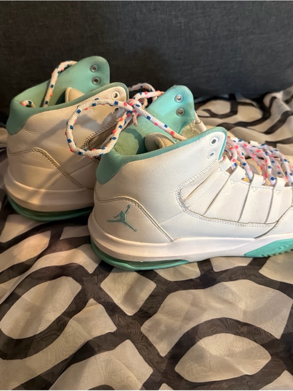 Jordan Kids White and Teal High-Top Sneakers